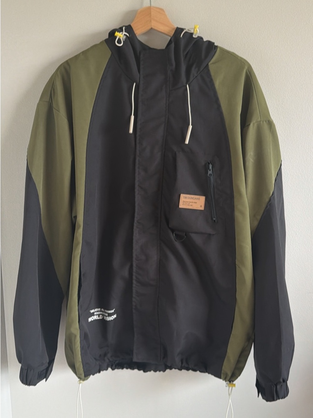 Mens Black & Olive Hooded Windbreaker Jacket